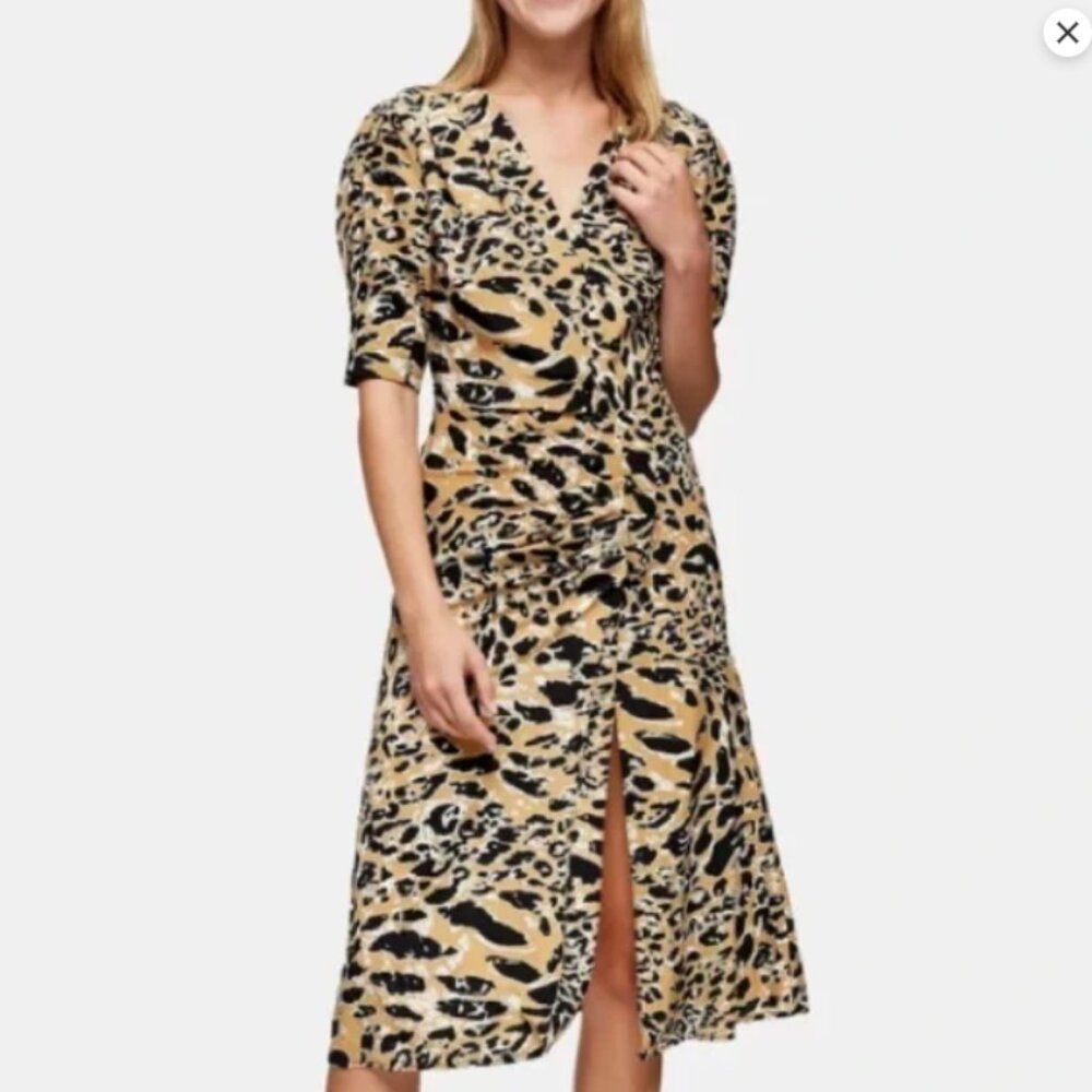 Topshop Leopard Print Mock Wrap Midi Dress